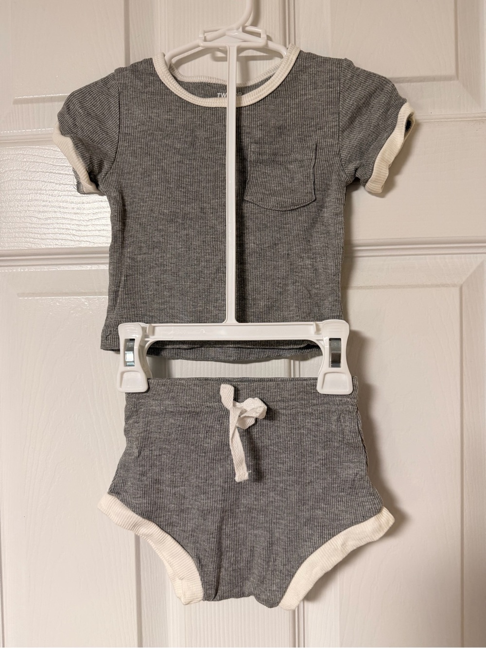 Gray Bamboo Ribbed Two-Piece Baby Set with Cream Trim